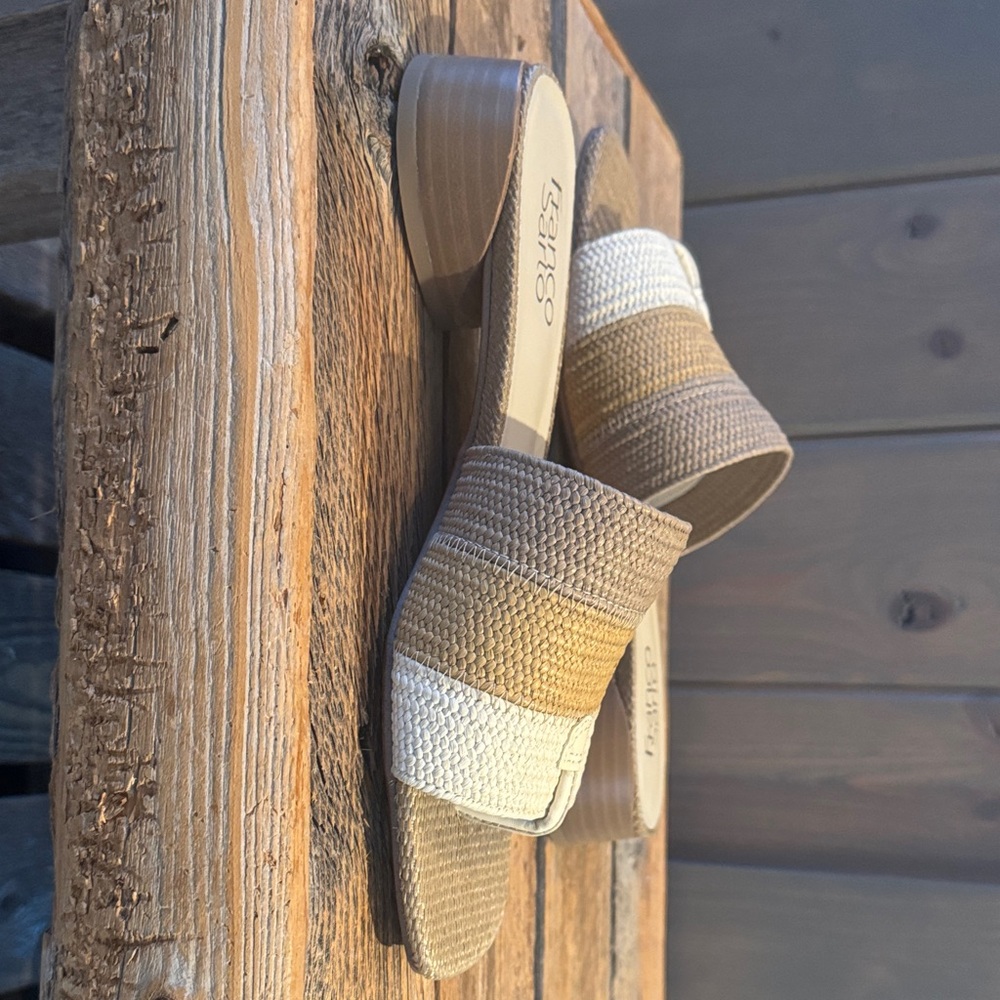 Franco Sarto Women's Brown and Cream Slide Sandals - Picture 3 of 4
